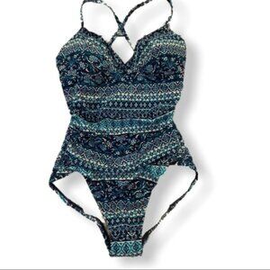 NWT Kona Sol Blue and Aqua Print One-piece Bathing Suit S